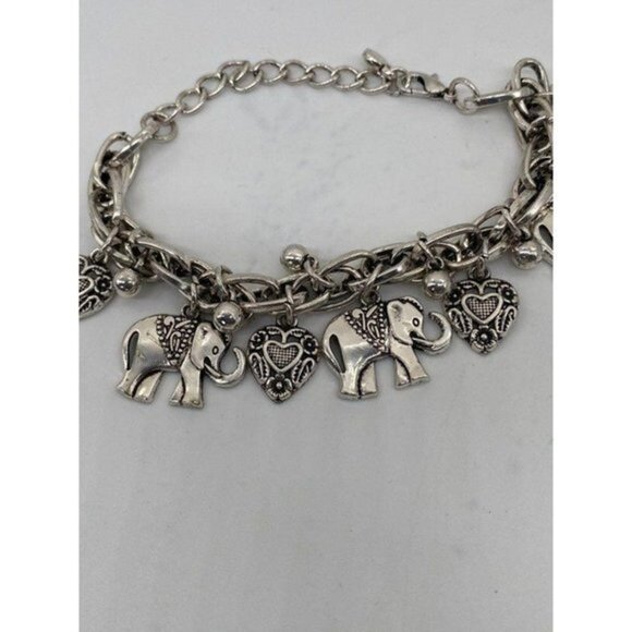 Oriental‎ Elephant and Heart Charm Bracelet Sliver Tone - Picture 8 of 12